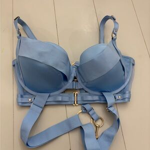 Honey Birdette Light Blue Bra with Gold Accents 34H